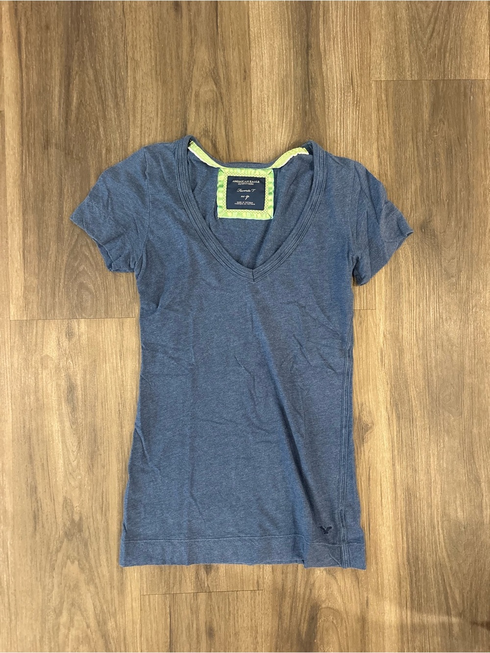 American Eagle Outfitters Heather Navy V-Neck Tee